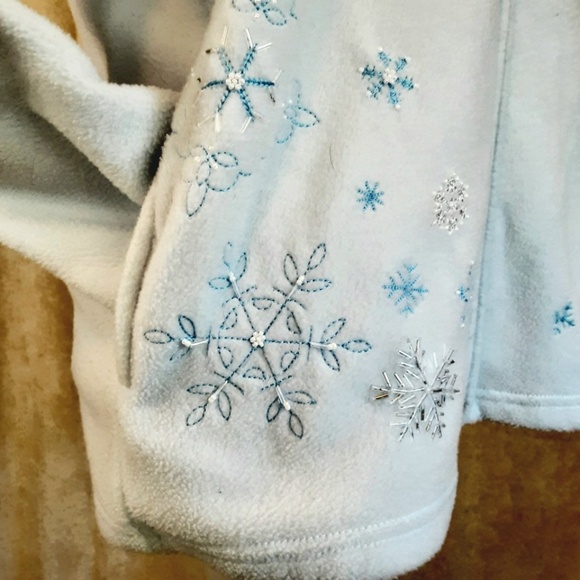 Bobbie Brooks Powder Blue Winter Snowflake Front Zip Fleece Jacket Sz M - Picture 5 of 13